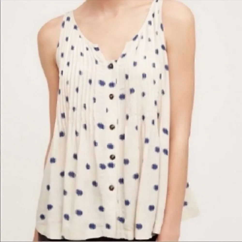 Maeve | Anthropologie Cream Blue Polka Dot Tank 6
